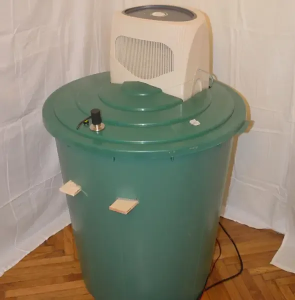 Joseph's Well DIY atmospheric water generator setup on storage barrel