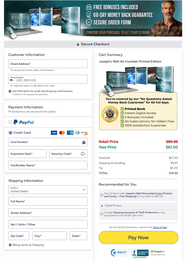 Joseph's Well secure checkout order page